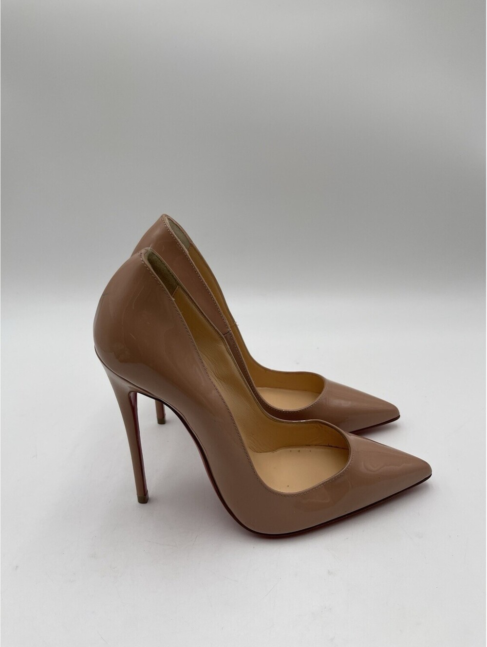 Christian Louboutin Pigalle Follies 100mm Patent Leather Pumps Nude Size 34